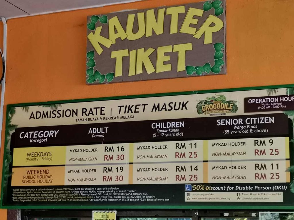 Ticket Counter And Ticket Price Taman Buaya Melaka