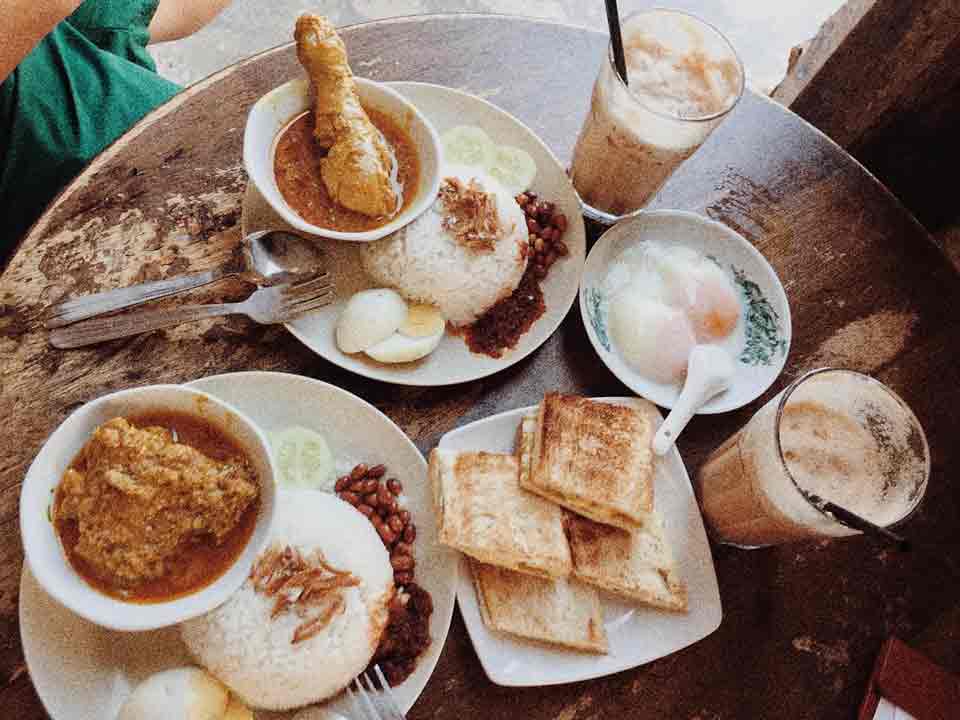 Malaysian Breakfast - Nasi Lemah, Coffee, Soft-Boil Eggs, Kaya Toast